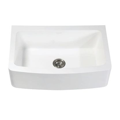 Arcticstone 33" x 22" x 9" Solid Surface White Stone Apron-Front Single Bowl Undermount Farmhouse Kitchen Sink