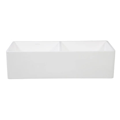 Arcticstone 36" x 18" 9-5/8" Solid Surface White Stone Apron-Front Double Bowl Undermount Farmhouse Kitchen Sink