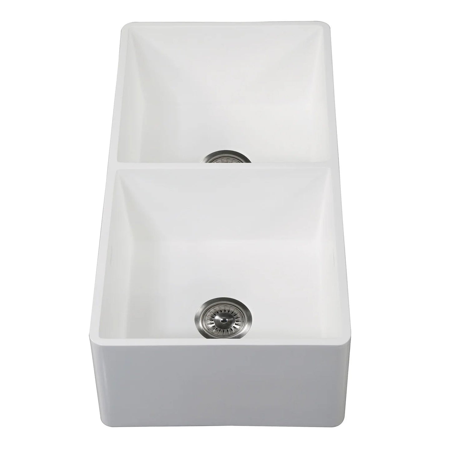 Arcticstone 36" x 18" 9-5/8" Solid Surface White Stone Apron-Front Double Bowl Undermount Farmhouse Kitchen Sink