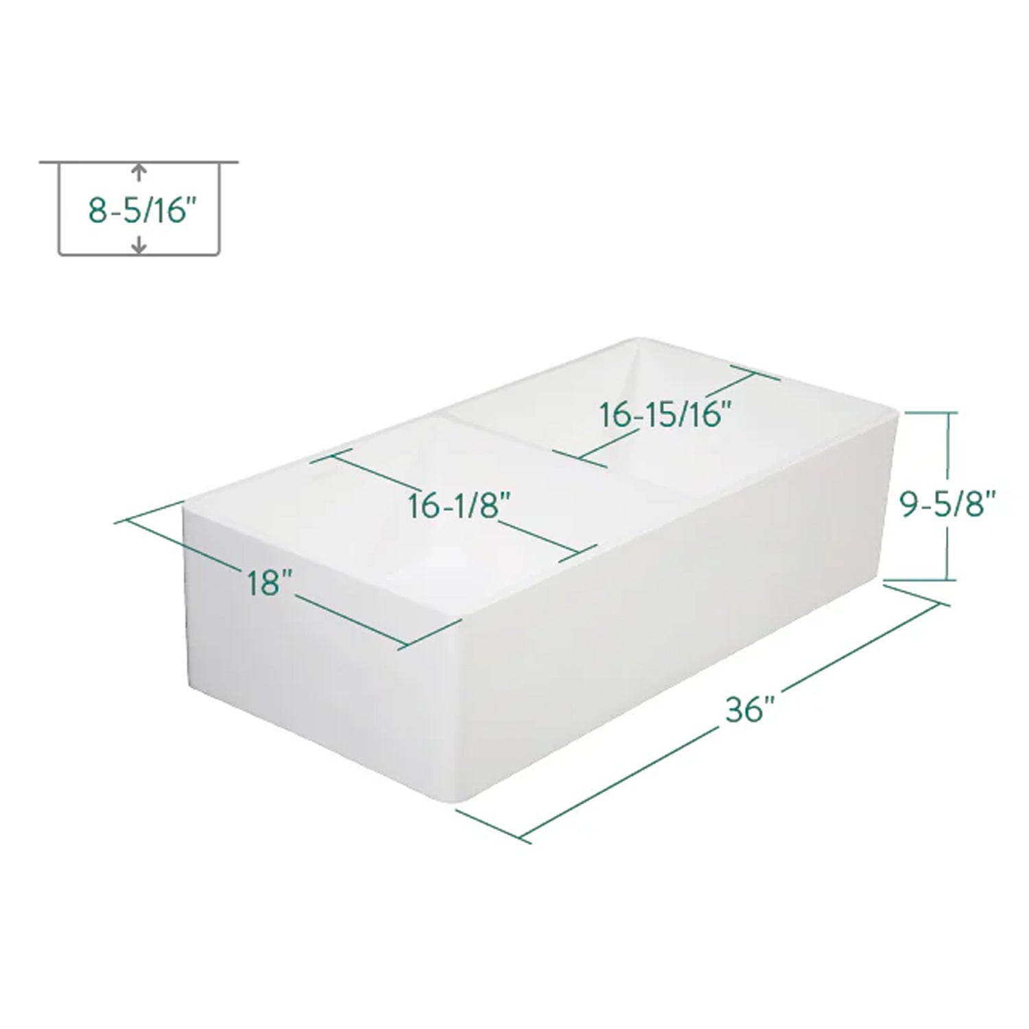 Arcticstone 36" x 18" 9-5/8" Solid Surface White Stone Apron-Front Double Bowl Undermount Farmhouse Kitchen Sink