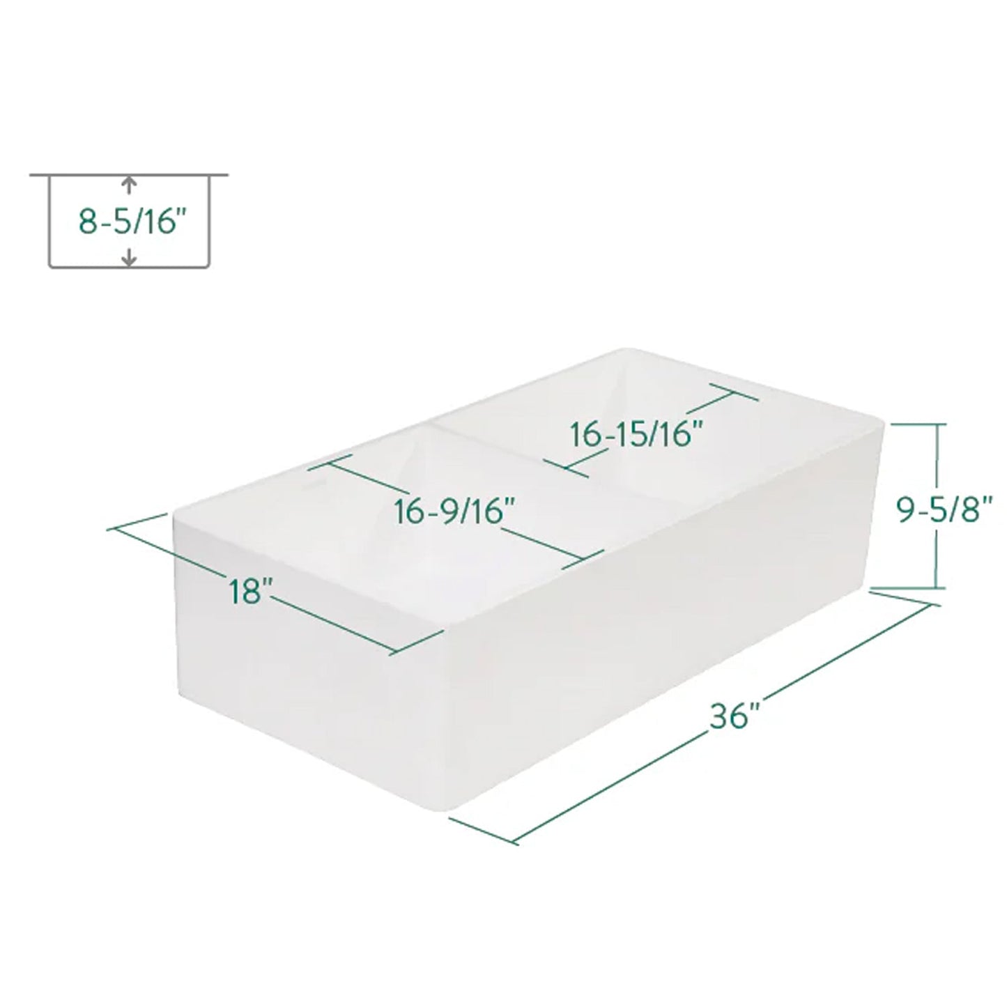 Arcticstone 36" x 18" x 9-5/8" Solid Surface White Stone Apron-Front Double Bowl Undermount Farmhouse Kitchen Sink