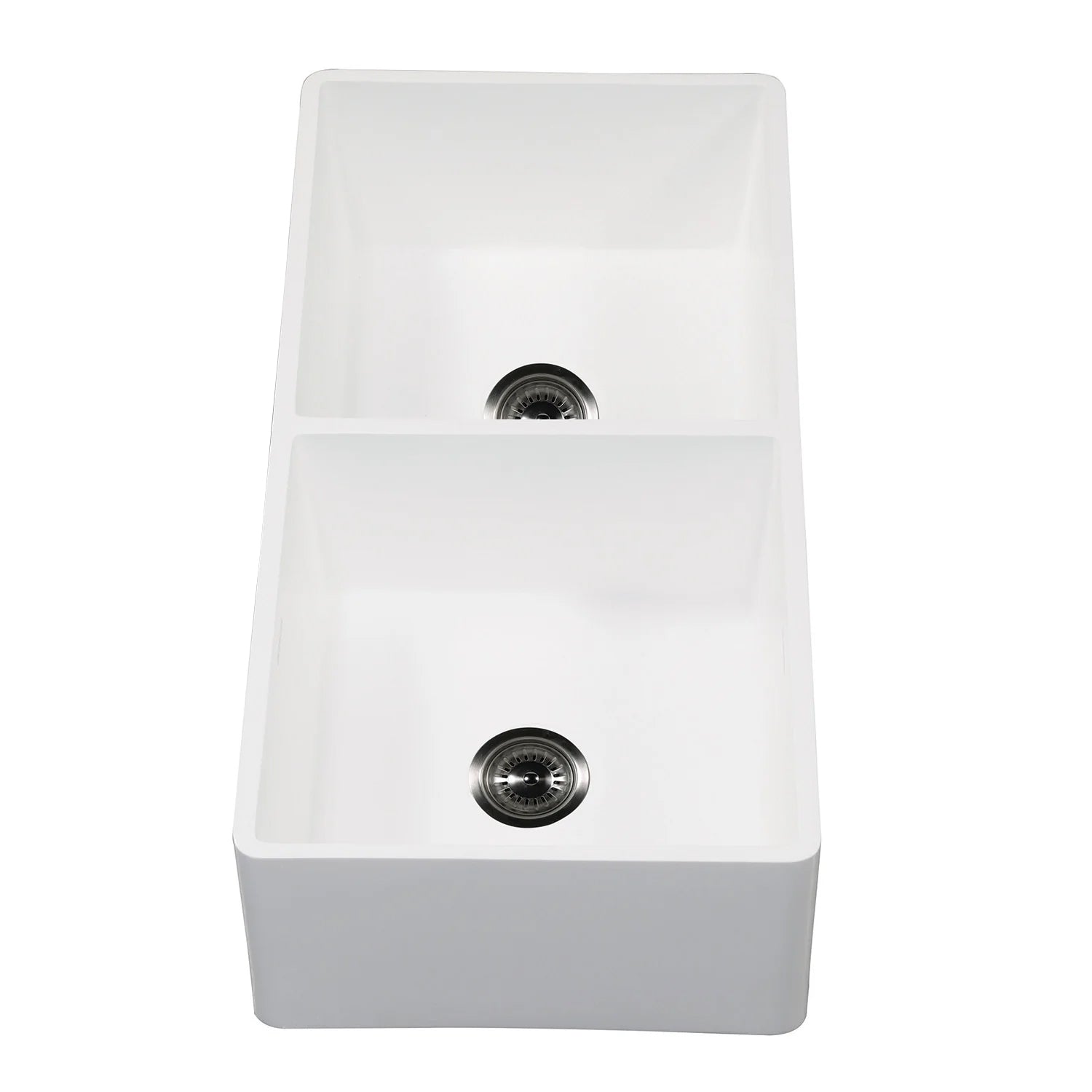 Arcticstone 36" x 18" x 9-5/8" Solid Surface White Stone Apron-Front Double Bowl Undermount Farmhouse Kitchen Sink