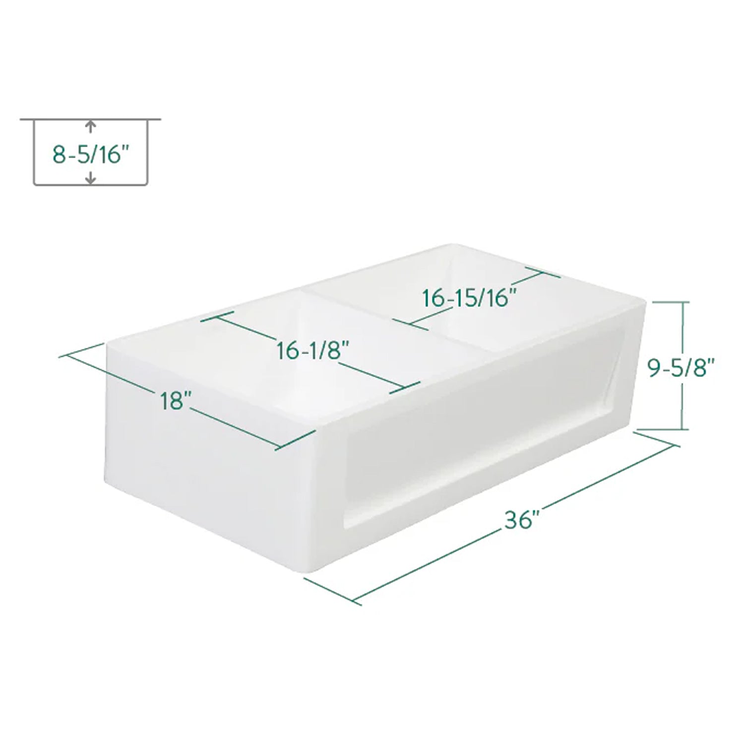 Arcticstone 36" x 18" x 9-5/8" Solid Surface White Stone Apron-Front Double Bowl Undermount Farmhouse Kitchen Sink