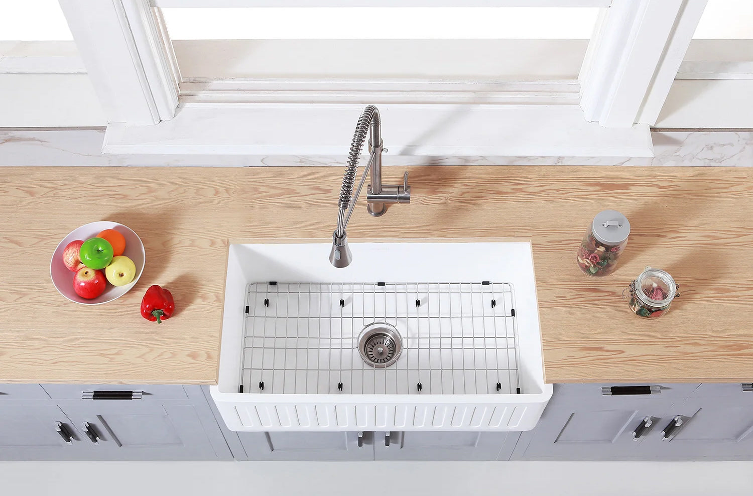 Arcticstone 36" x 18" x 9-9/16" Solid Surface Matte White Stone Apron-Front Single Bowl Undermount Farmhouse Kitchen Sink