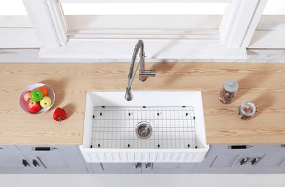 Arcticstone 36" x 18" x 9-9/16" Solid Surface Matte White Stone Apron-Front Single Bowl Undermount Farmhouse Kitchen Sink