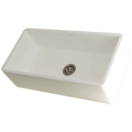 Arcticstone 36" x 18" x 9-9/16" Solid Surface Matte White Stone Apron-Front Single Bowl Undermount Farmhouse Kitchen Sink