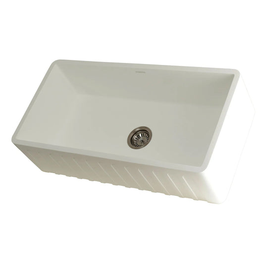 Arcticstone 36" x 18" x 9-9/16" Solid Surface Matte White Stone Apron-Front Single Bowl Undermount Farmhouse Kitchen Sink