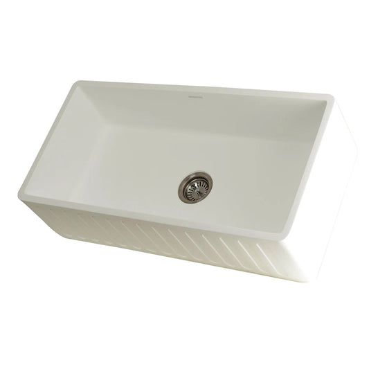 Arcticstone 36" x 18" x 9-9/16" Solid Surface Matte White Stone Apron-Front Single Bowl Undermount Farmhouse Kitchen Sink