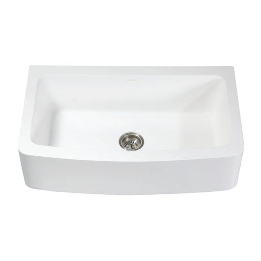 Arcticstone 36" x 22" x 9" Solid Surface White Stone Apron-Front Single Bowl Undermount Farmhouse Kitchen Sink