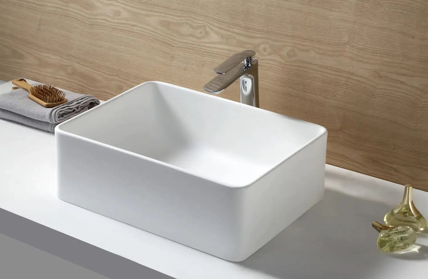 Arcticstone Rectangular Matte White Solid Surface Vessel Sink