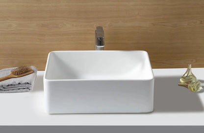 Arcticstone Rectangular Matte White Solid Surface Vessel Sink