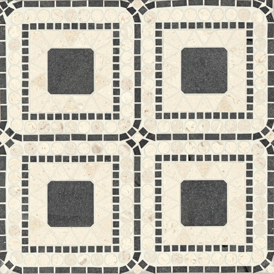 Bedrosians Atrium Collection Myra Beige & Basalt 15.75" x 15.75" Matte Marble Mosaic Tile