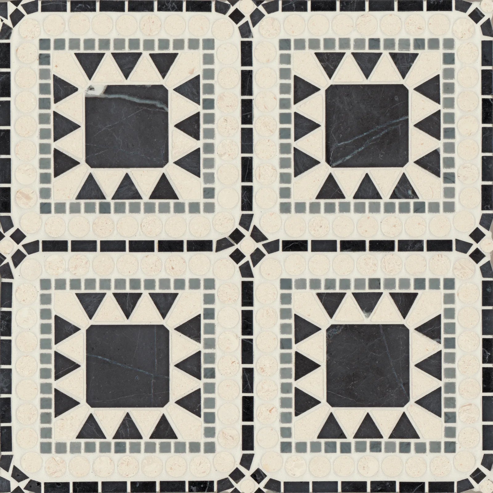 Bedrosians Atrium Collection Nero Marquina, Bardiglio & Myra Beige 15.75" x 15.75" Matte Marble Mosaic Tile