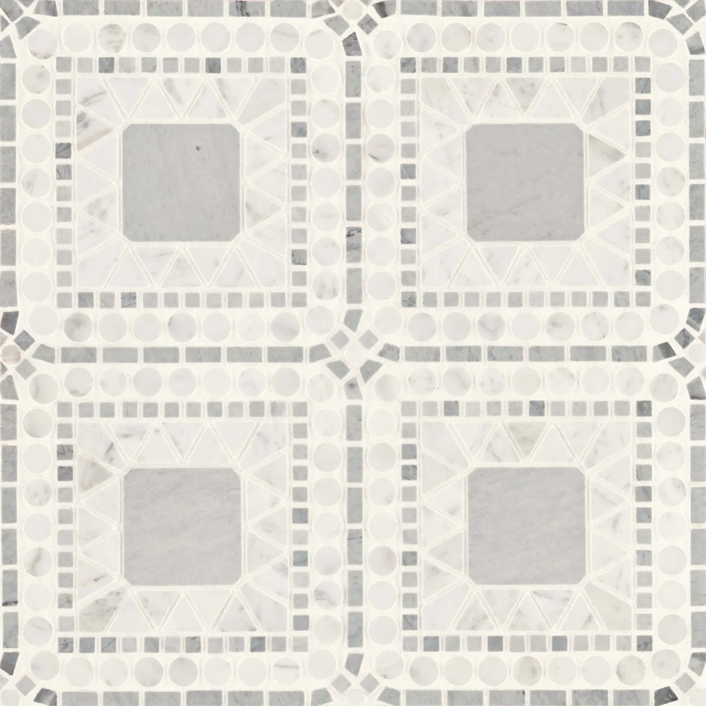 Bedrosians Atrium Collection White Carrara & Bardiglio 15.75" x 15.75" Matte Marble Mosaic Tile