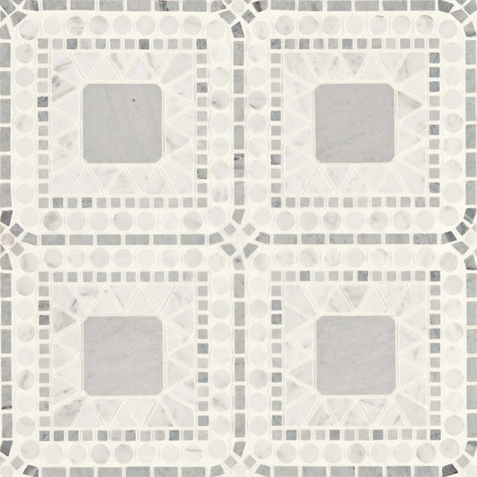 Bedrosians Atrium Collection White Carrara & Bardiglio 15.75" x 15.75" Matte Marble Mosaic Tile