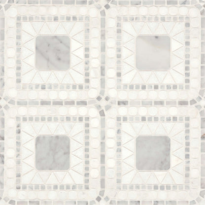 Bedrosians Atrium Collection White Carrara & White Thassos 15.75" x 15.75" Matte Marble Mosaic Tile