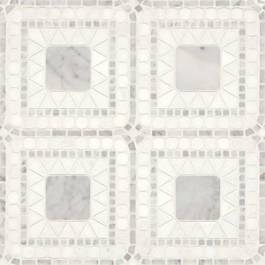 Bedrosians Atrium Collection White Carrara & White Thassos 15.75" x 15.75" Matte Marble Mosaic Tile