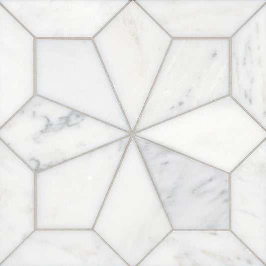 Bedrosians Blomma Floral Collection Bianco 12" x 12" Marble Mosaic Tile