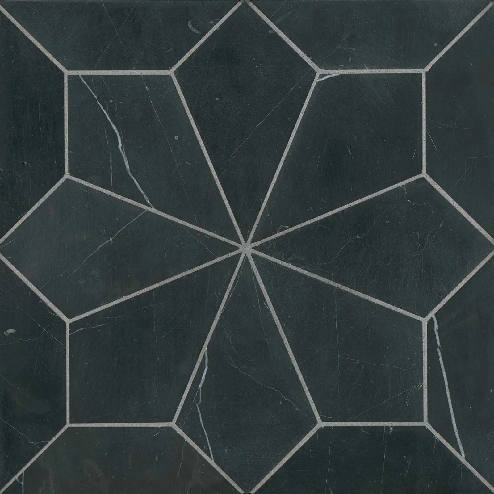 Bedrosians Blomma Floral Collection Nero 12" x 12" Marble Mosaic Tile