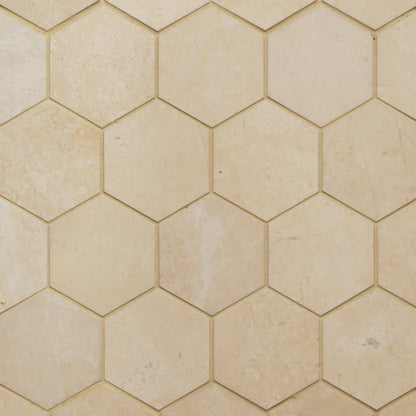 Bedrosians Caspian Bisque (3" Hexagon Pieces) 10.5" x 12" Honed Marble Mosaic Tile