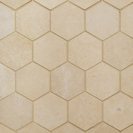 Bedrosians Caspian Bisque (3" Hexagon Pieces) 10.5" x 12" Honed Marble Mosaic Tile