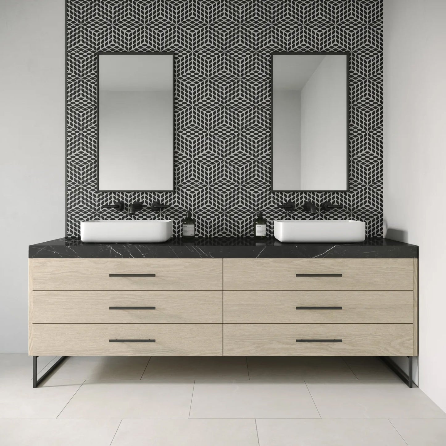 Bedrosians Celeste Collection Nero Marquina & Calacatta Losanna 14.25" x 16.25" Honed Marble Mosaic Tile