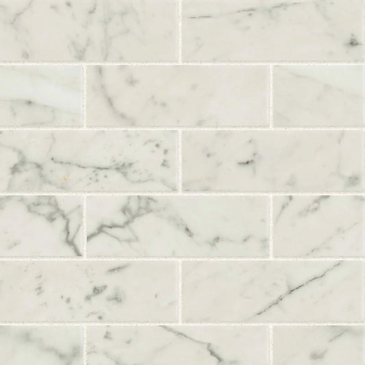 Bedrosians Classic 2.0 Collection Bianco Carrara (2" x 6" Pieces) 12" x 12" Polished Porcelain Mosaic Tile