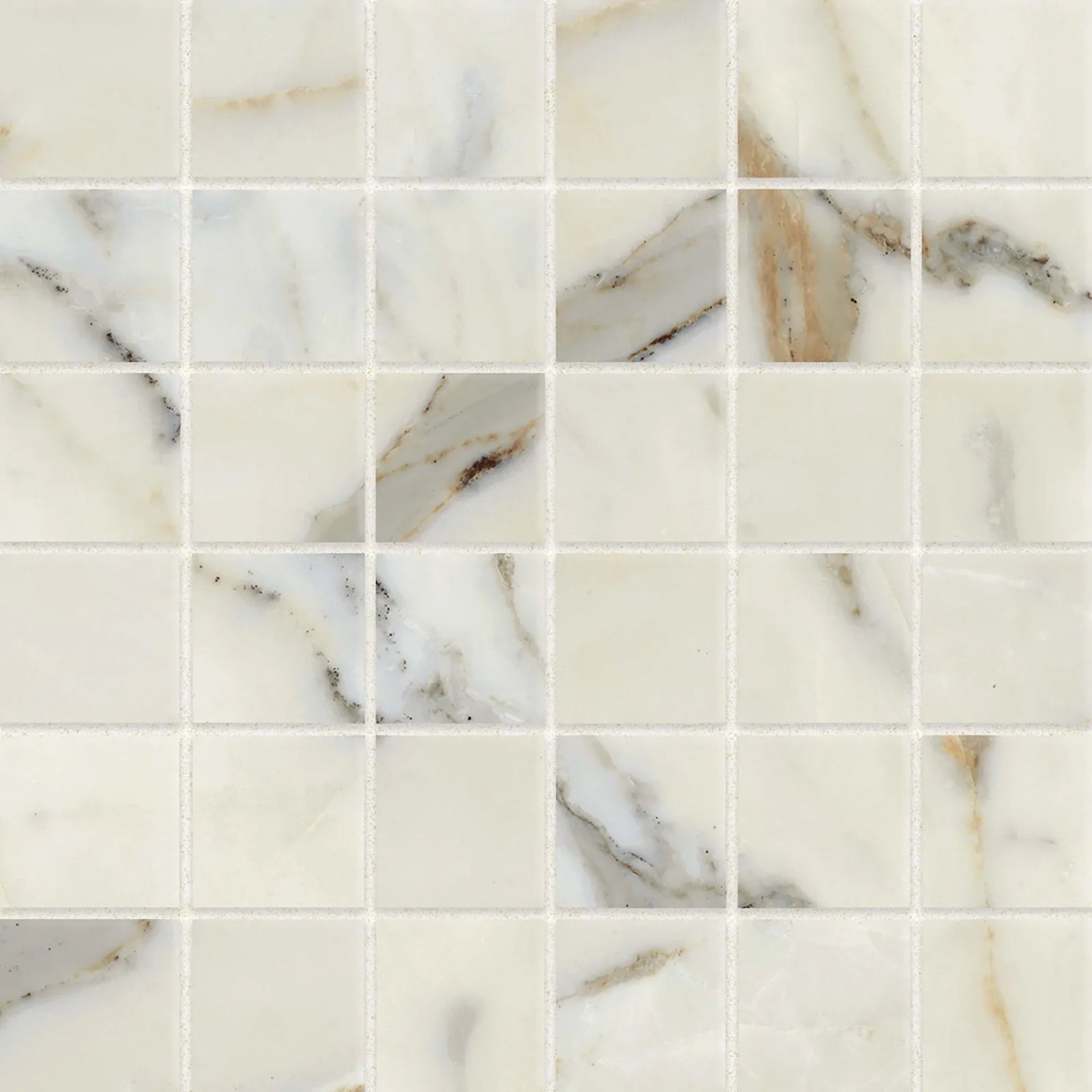 Bedrosians Classic 2.0 Collection Calacatta Oro (2" x 2" Pieces) 12" x 12" Matte Porcelain Mosaic Tile