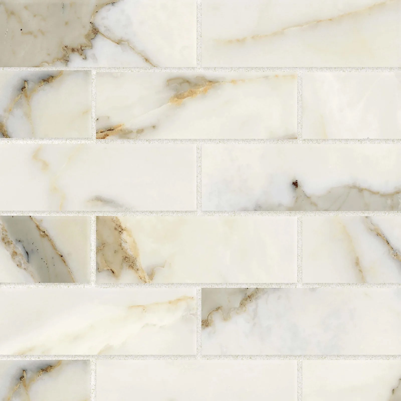 Bedrosians Classic 2.0 Collection Calacatta Oro (2" x 6" Pieces) 12" x 12" Polished Porcelain Mosaic Tile