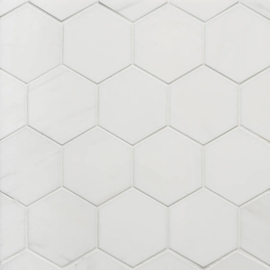 Bedrosians Dolomite (3" Hexagon Pieces) 10.5" x 12" Honed Marble Mosaic Tile