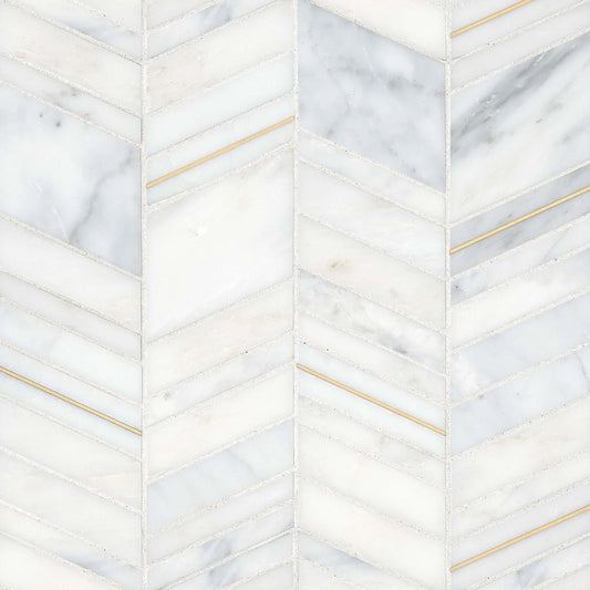 Bedrosians Ferrara Collection Bianco 10.75" x 12" Chevron Marble Mosaic Tile