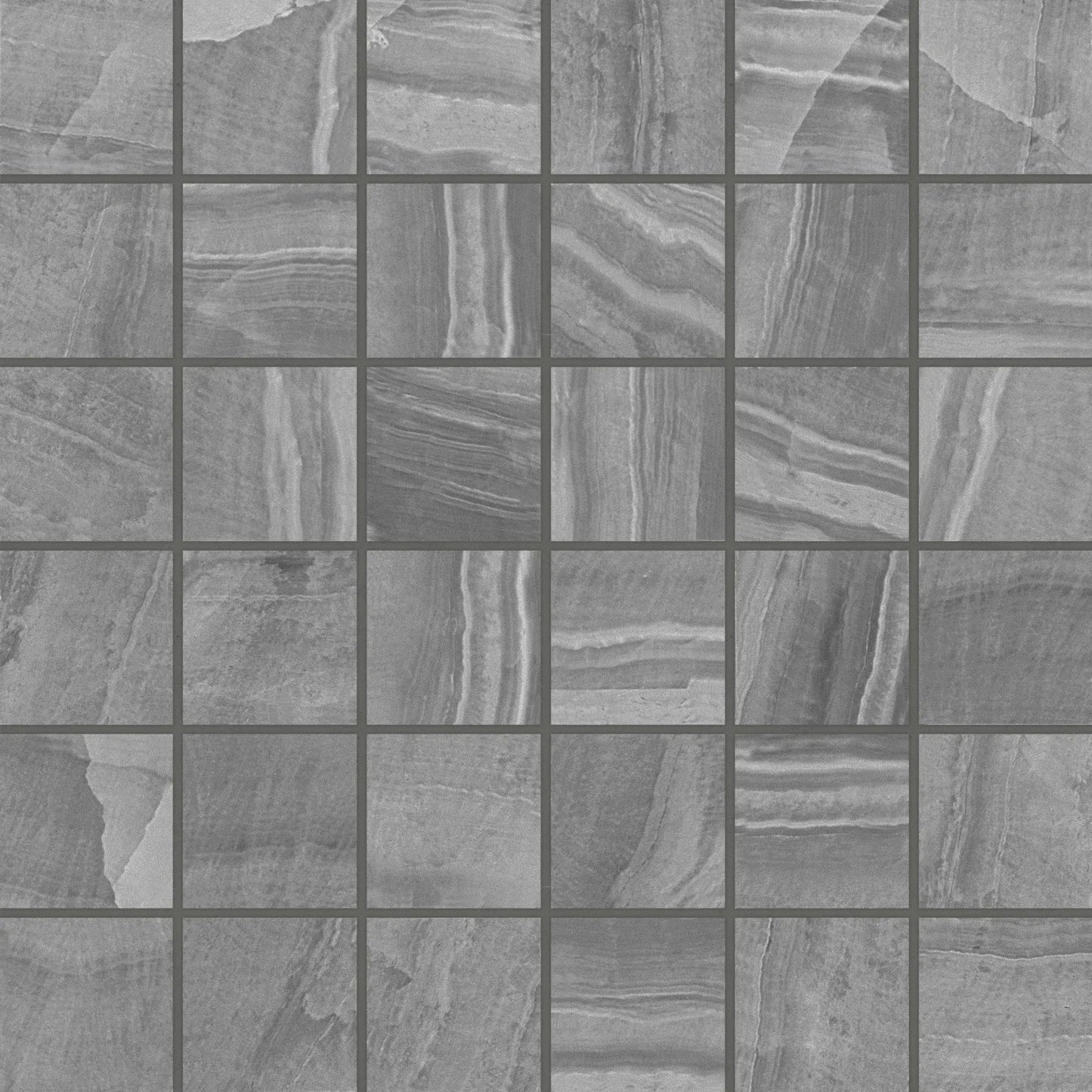 Bedrosians Gemma Collection Grey Onyx (2" x 2" Pieces) 12" x 12" Honed Porcelain Mosaic Tile