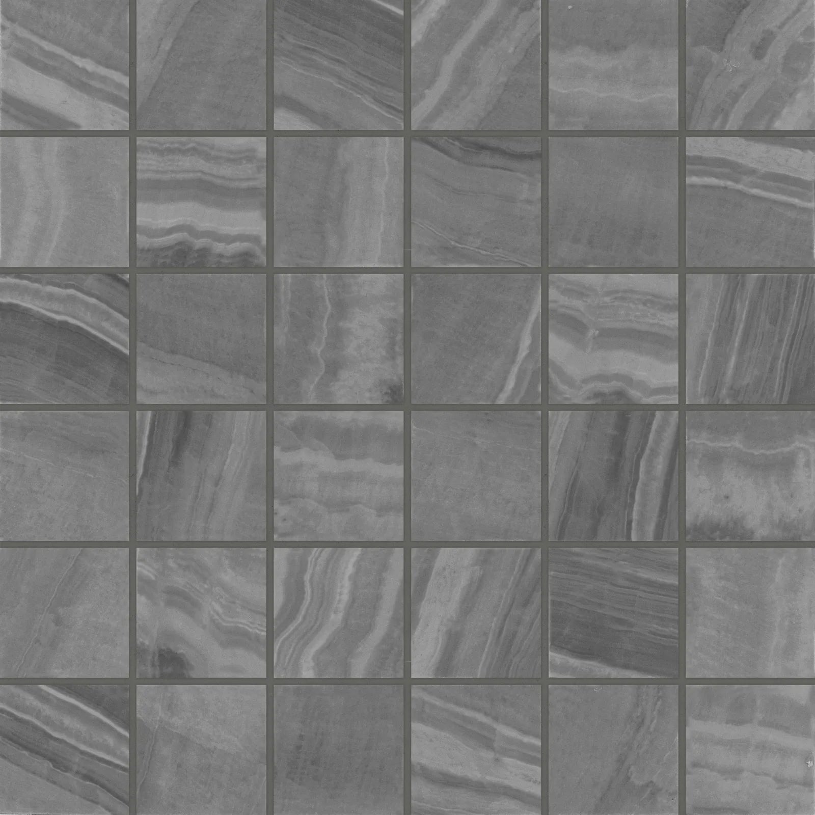 Bedrosians Gemma Collection Grey Onyx (2" x 2" Pieces) 12" x 12" Polished Porcelain Mosaic Tile