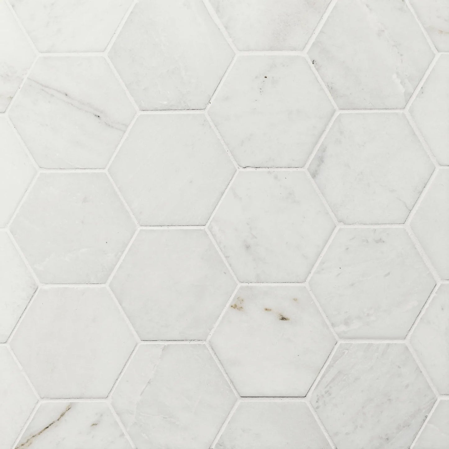 Bedrosians Glorious White (3" Hexagon Pieces) 10.5" x 12" Brushed Marble Mosaic Tile