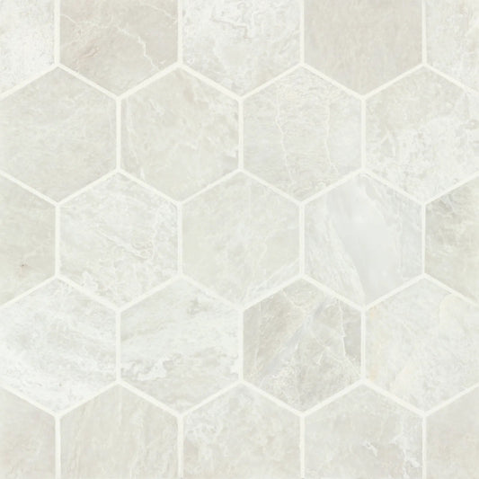 Bedrosians Iceberg (3" Hexagon Pieces) 10.5" x 12" Honed Marble Mosaic Tile