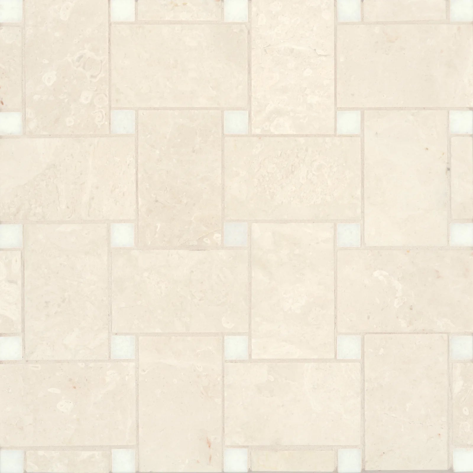 Bedrosians Jumbo Basketweave Collection Beige Marble with Thassos Dot 11.25" x 11.25" Honed Basketweave Marble Mosaic Tile