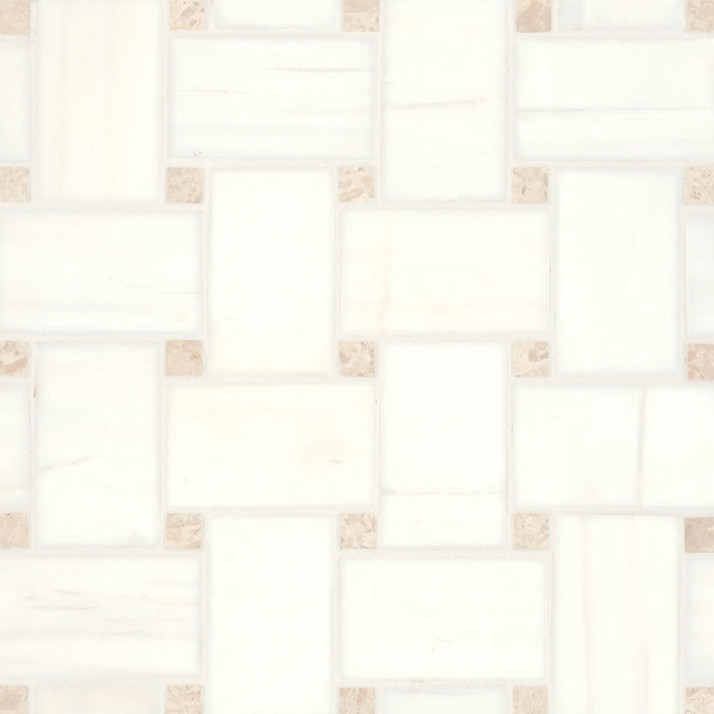 Bedrosians Jumbo Basketweave Collection Dolomite & White Sand Dot 11.25" x 11.25" Honed Basketweave Marble Mosaic Tile