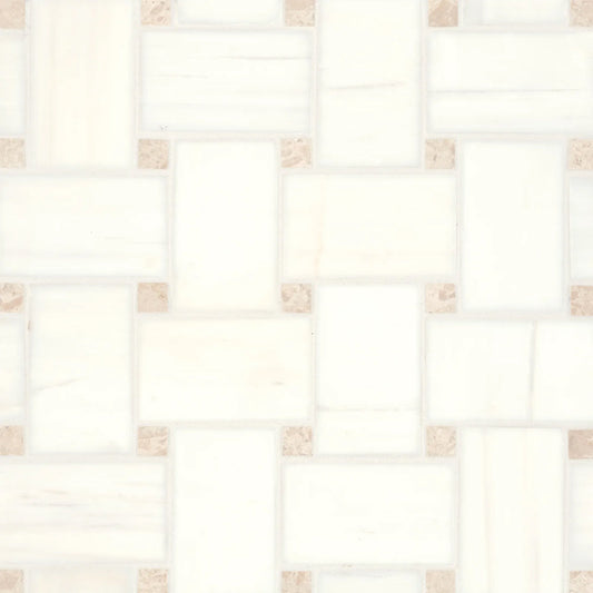 Bedrosians Jumbo Basketweave Collection Dolomite & White Sand Dot 11.25" x 11.25" Honed Basketweave Marble Mosaic Tile