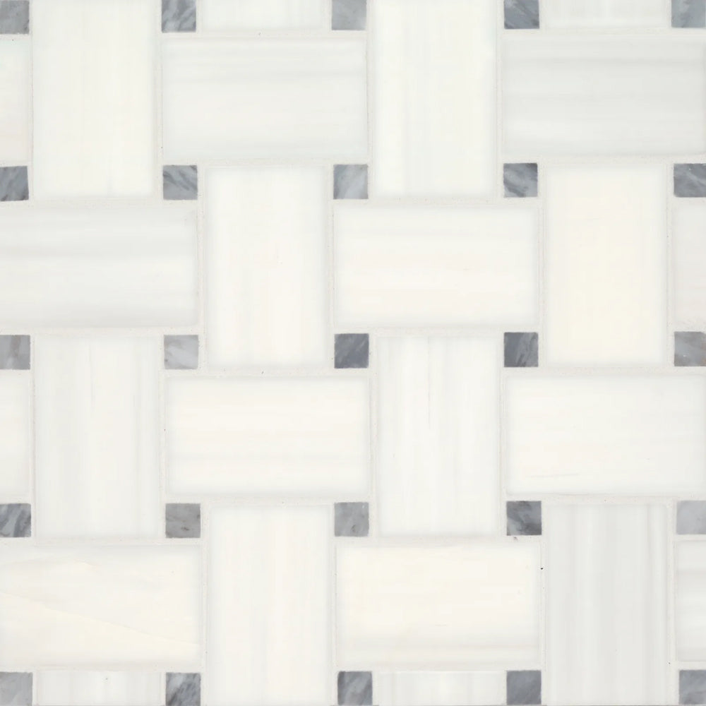 Bedrosians Jumbo Basketweave Collection Dolomite with Bardiglio Dot 11.25" x 11.25" Honed Basketweave Marble Mosaic Tile