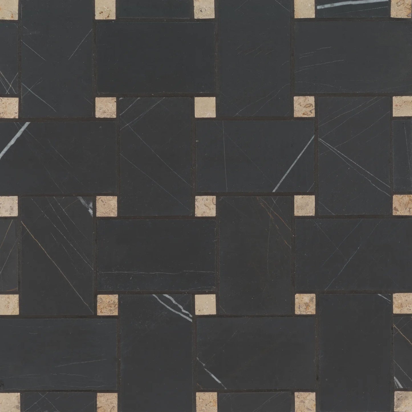 Bedrosians Jumbo Basketweave Collection Sahara Noir with Beige Dot 11.25" x 11.25" Honed Basketweave Marble Mosaic Tile