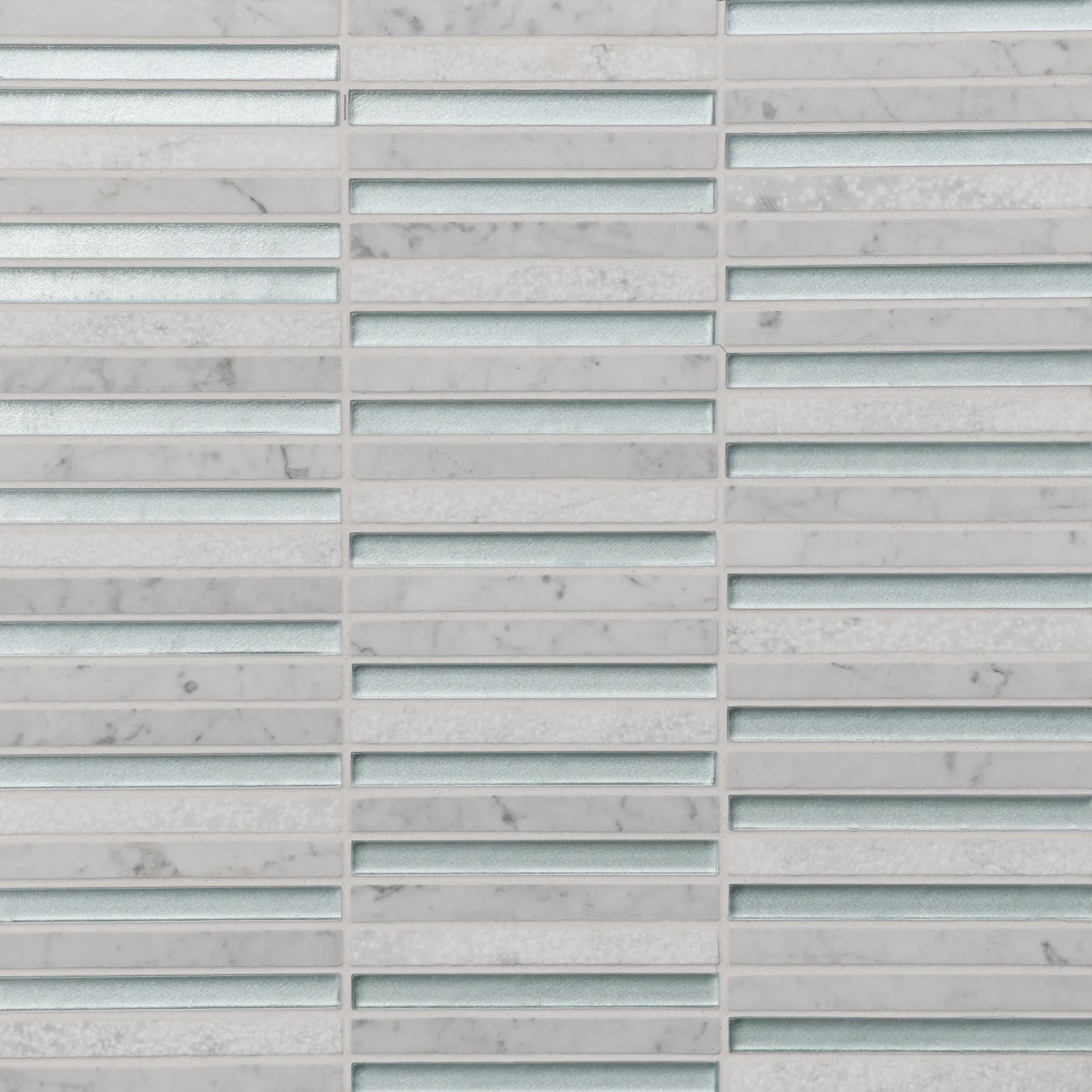 Bedrosians Kaikos Collection Blue and White Carrara (3/8" x 4" Pieces) 11.75" x 12" Stacked Glass & Marble Mosaic Tile