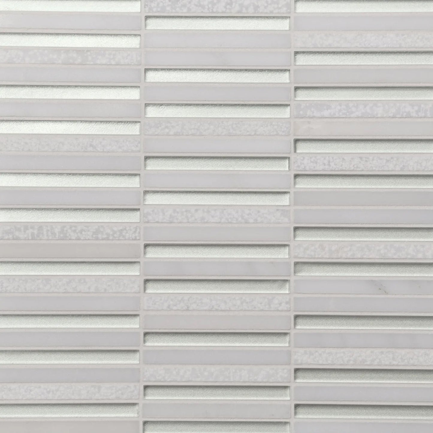 Bedrosians Kaikos Collection Pearl and Oriental White (3/8" x 4" Pieces) 11.75" x 12" Stacked Glass & Marble Mosaic Tile