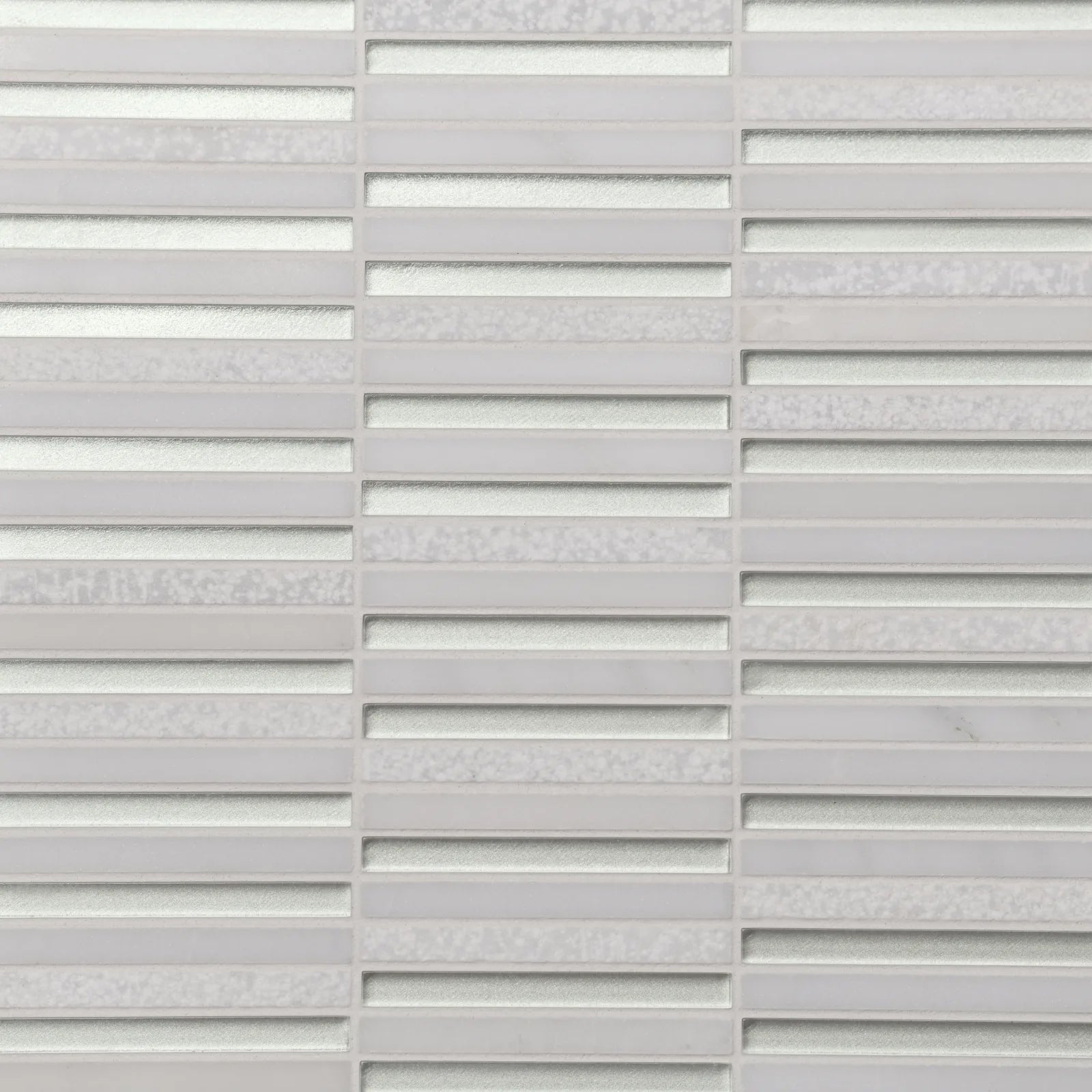 Bedrosians Kaikos Collection Pearl and Oriental White (3/8" x 4" Pieces) 11.75" x 12" Stacked Glass & Marble Mosaic Tile