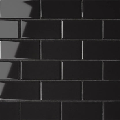 Bedrosians Le Cafe Collection Black Subway (2" x 4" Pieces) 11.5" x 11.75" Glossy Porcelain Mosaic Tile