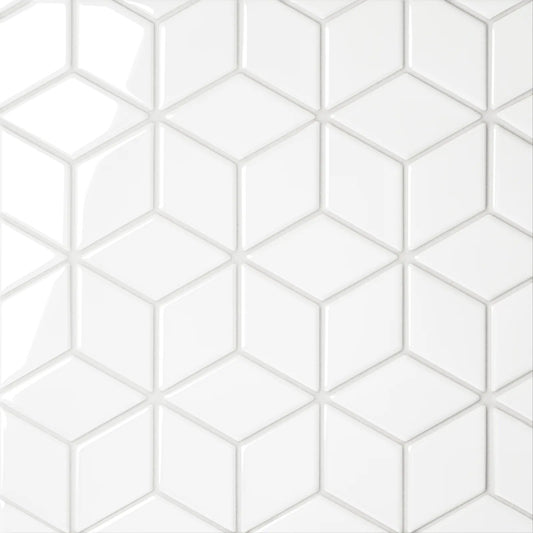 Bedrosians Le Cafe Collection White Diamond (2" x 3" Pieces) 10.75" x 12.25" Glossy Porcelain Mosaic Tile