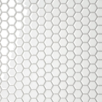 Bedrosians Le Cafe Collection White Hexagon (1" x 1" Pieces) 10.25" x 12.75" Glossy Porcelain Mosaic Tile