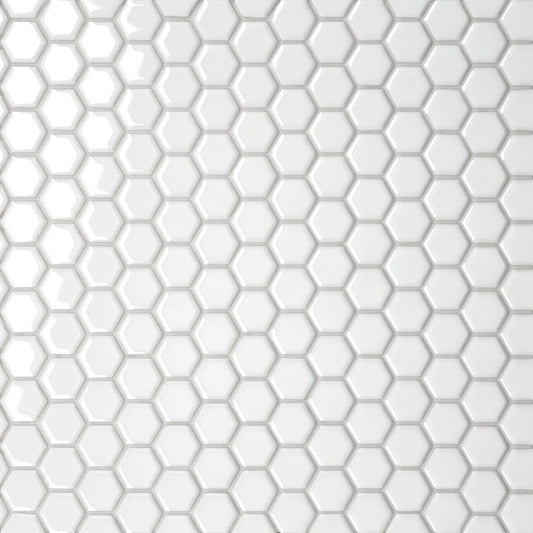 Bedrosians Le Cafe Collection White Hexagon (1" x 1" Pieces) 10.25" x 12.75" Glossy Porcelain Mosaic Tile