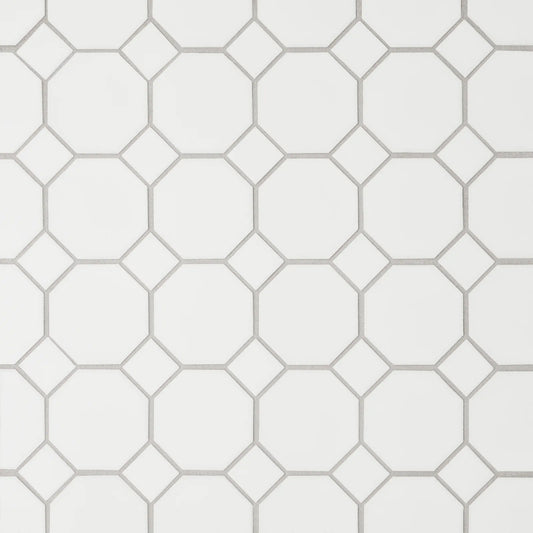 Bedrosians Le Cafe Collection White Octagon (2" x 2" Pieces) 11.75" x 11.75" Matte Porcelain Mosaic Tile
