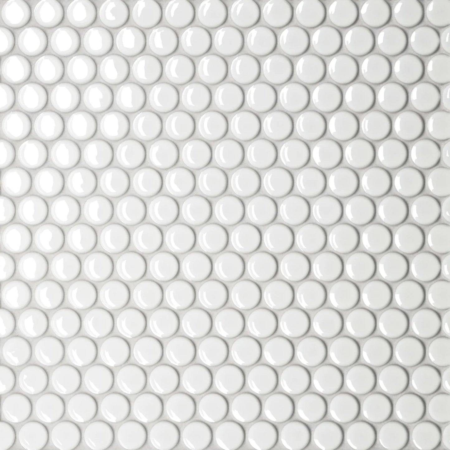 Bedrosians Le Cafe Collection White Penny Round (0.75" x 0.75" Pieces) 11.5" x 12.5" Glossy Porcelain Mosaic Tile