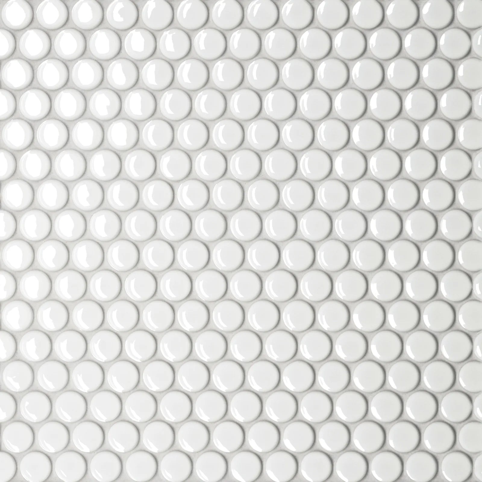 Bedrosians Le Cafe Collection White Penny Round (0.75" x 0.75" Pieces) 11.5" x 12.5" Glossy Porcelain Mosaic Tile